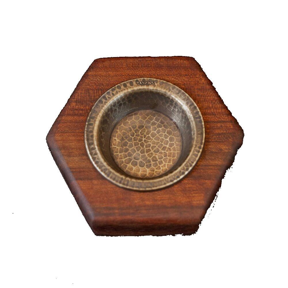 Incensiere esagonale in legno etimoè e coppa in ottone, 1 pz