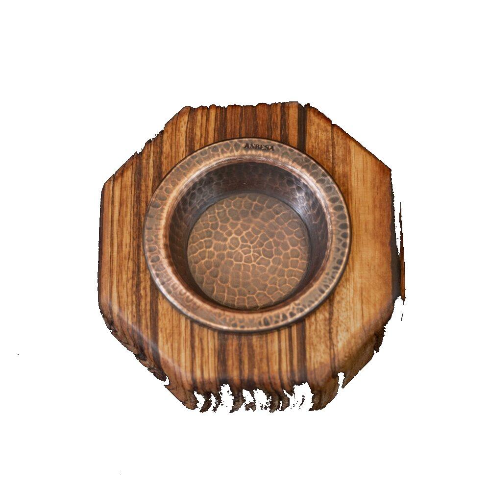 Incensiere ottagonale in legno zebrano e coppa in rame, 1 pz