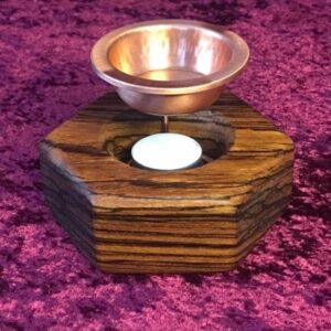Diffusore esagonale per olii essenziali in legno zebrano e coppa in rame, 1 pz