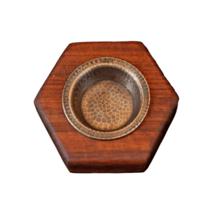 Hexagonal incense burner in etimoè wood and a burnished brass cup, 1 pc